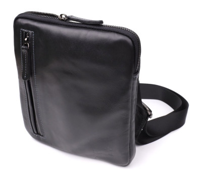 Стильна та практична чоловіча сумка на плече з натуральної гладкої шкіри Shvigel 23153 Чорний