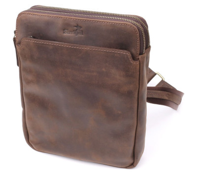Чоловіча сумка через плече з вінтажної шкіри Shvigel 20866_1 Коричневий