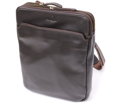 Вертикальна чоловіча сумка через плече із гладкої натуральної шкіри Shvigel 20868_1 Коричневий