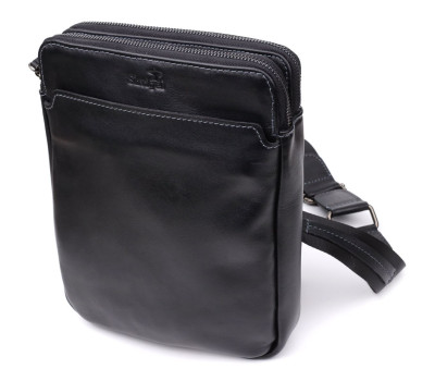 Красива чоловіча сумка через плече з гладкої натуральної шкіри Shvigel 20871_1 Чорний