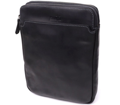 Практична чоловіча сумка через плече з вінтажної натуральної шкіри Shvigel 20870_1 Чорний