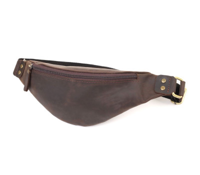 Стильна чоловіча бананка з натуральної вінтажної шкіри Shvigel 23130 Коричневий