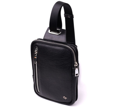 Чоловіча прямокутна сумка бананка із зернистої натуральної шкіри GRANDE PELLE 22879 Чорний