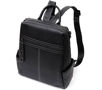 Місткий жіночий рюкзак-сумка прошитий білим рядком з натуральної шкіри Vintage 22314 Чорний