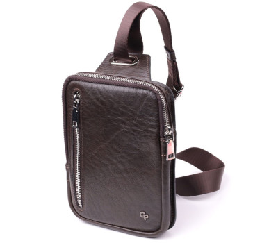 Чоловіча прямокутна сумка бананка з гладкої натуральної шкіри GRANDE PELLE 22880 Коричневий