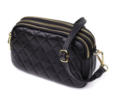 Сумка з натуральної шкіри з трьома відділеннями для жінок Vintage 22890 Чорний