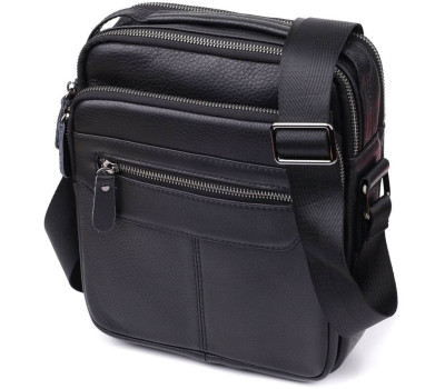 Вертикальна чоловіча сумка з натуральної шкіри Vintage 22967 Чорний