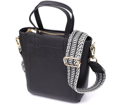 Трапецієподібна сумка для жінок з натуральної шкіри Vintage 22916 Чорний