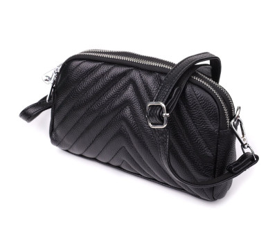 Сумка прошита трикутниками із натуральної шкіри Vintage 22909 Чорний