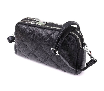 Сумка прошита ромбами з натуральної шкіри Vintage 22930 Чорний