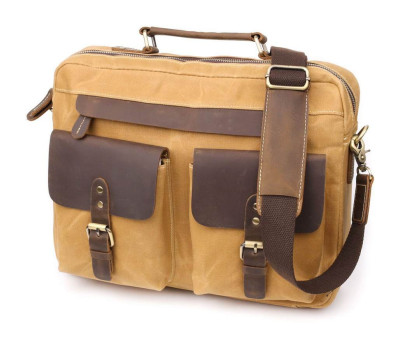 Стильний портфель з якісного текстилю зі шкіряними вставками Vintage 20874_1 Світло-коричневий