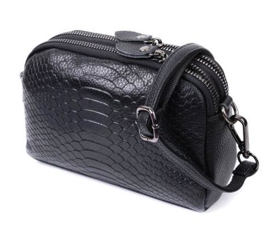 Компактна сумка для жінок на два відділення з натуральної шкіри Vintage 22799 Чорний