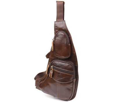 Сумка для чоловіків з великою кількістю кишень із натуральної шкіри Vintage 22956 Коричневий