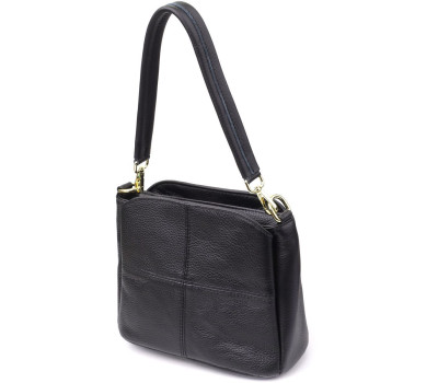 Класична шкіряна сумка для жінок з трьома відділеннями Vintage 22978 Чорний