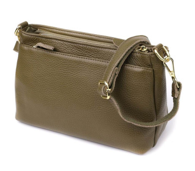 Шкіряна сумка із щільним дном для жінок Vintage 22984 Оливковий