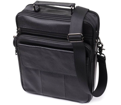 Містка чоловіча сумка з ручкою для перенесення в руці з натуральної шкіри Vintage 23023 Чорний