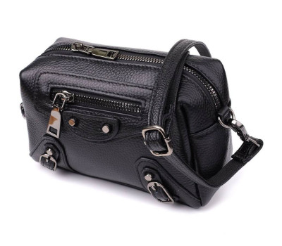 Модна жіноча сумка з натуральної шкіри з актуальним декором Vintage 22922 Чорний