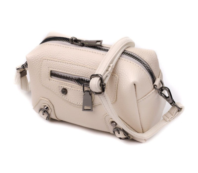 Компактна сумка жіноча з трендовим декором з натуральної шкіри Vintage 22923 Білий