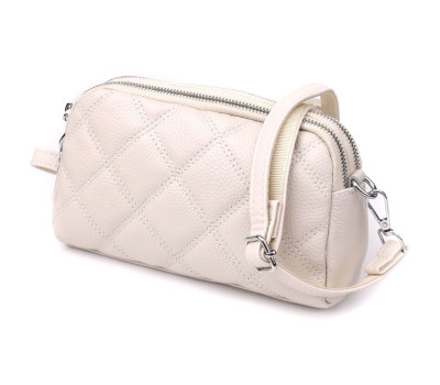 Модна жіноча сумка прошита ромбами з натуральної шкіри Vintage 22931 Білий