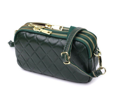 Шкіряна сумка на три відділення для жінок Vintage 22893 Зелений