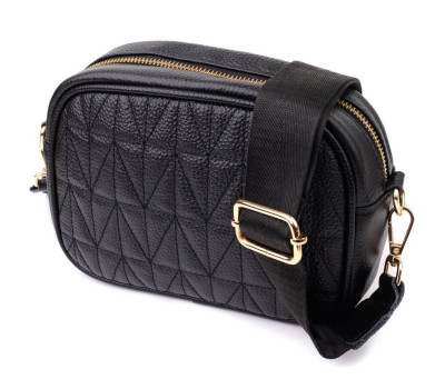 Компактна стьобана сумка для жінок з натуральної шкіри Vintage 22894 Чорний