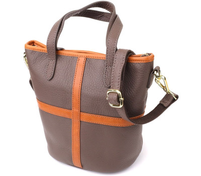 Жіноча шкіряна сумка з коричневою вставкою на лицьовій стороні Vintage 22999 Бежево-сірий
