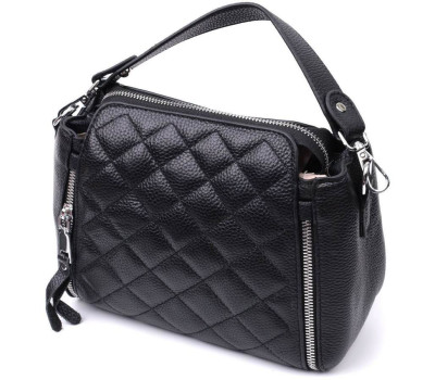 Трендова сумка для жінок у ромби з натуральної шкіри Vintage 22667 Чорна