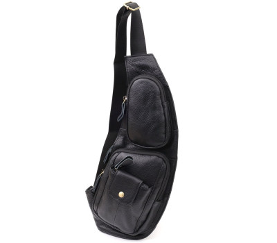 Чоловіча сумка з великою кількістю кишень із натуральної шкіри Vintage 22961 Чорний