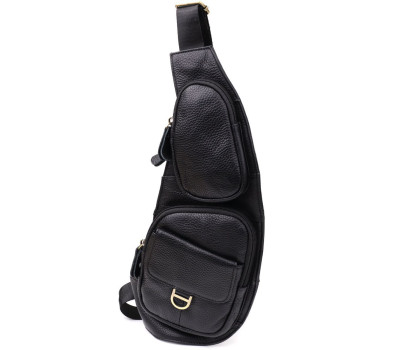 Чоловіча сумка через плече із зернистої натуральної шкіри Vintage 22964 Чорний