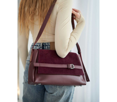 Жіноча сумочка «Ліліт» зі вставкою з натуральної замші бордова WeLassie