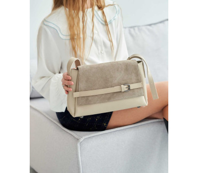 Жіноча сумочка «Ліліт» зі вставкою з натуральної замші бежева WeLassie
