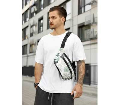 Велика чоловіча сумка на пояс бананка Sambag Tirso Max принт "Leaves"