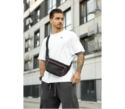 Велика чоловіча сумка на пояс бананка Sambag Tirso Max чорна принт