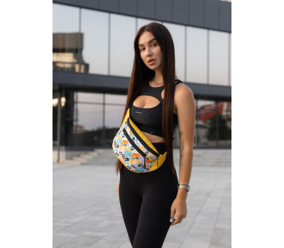 Велика жіноча тканева сумка  з екошкірою на пояс бананка Sambag Tirso Max жовта