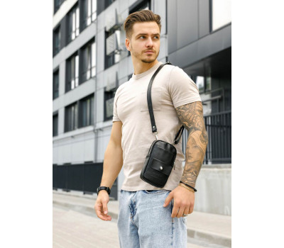Чорна шкіряна сумка Sambag Modena для телефону