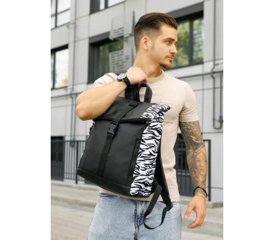 Чоловічий рюкзак Sambag Roll Top One чорний принт "Zebra"