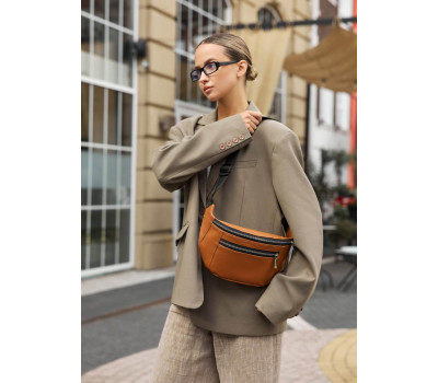 Велика жіноча шкіряна сумка на пояс бананка Sambag Tirso Max руда