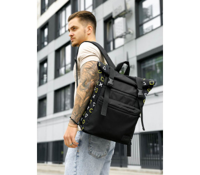 Чоловічий рюкзак Sambag Roll Top чорний оксфорд принт