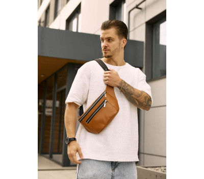 Велика чоловіча шкіряна сумка на пояс бананка Sambag Tirso Max руда