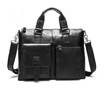 Чорна шкіряна чоловіча сумка Tiding Bag 7264A