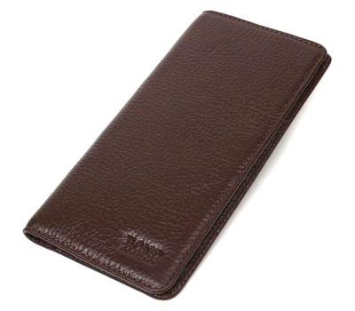 Вертикальний вузький чоловічий гаманець із натуральної зернистої шкіри BOND 22052 Коричневий
