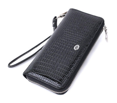 Лакований жіночий гаманець на блискавці із натуральної шкіри ST Leather 22678 Чорний