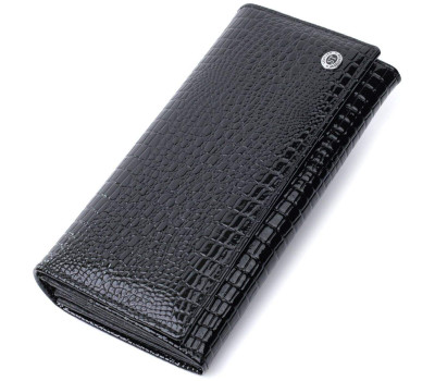 Жіночий гаманець лакований з фактурою під рептилію з натуральної шкіри ST Leather 22718 Чорний
