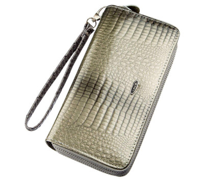 Гаманець жіночий з екошкіри на дві блискавки лаковий KIVI Хамелеон 19024 Сірий