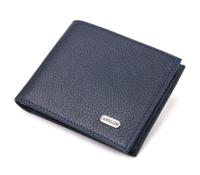 Місткий гаманець для чоловіків у два складення з натуральної шкіри флотар CANPELLINI 21581 Синій