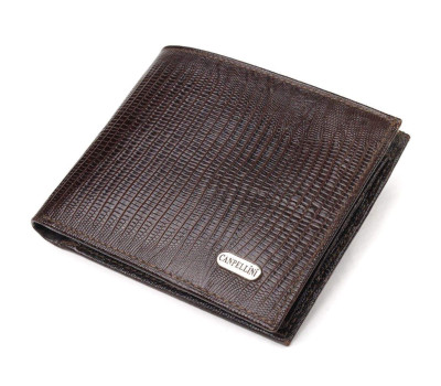Лакований гаманець для чоловіків у два складення з натуральної фактурної шкіри CANPELLINI 21585 Коричневий