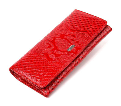 Яскравий лакований гаманець для жінок із натуральної фактурної шкіри CANPELLINI 21610 Червоний