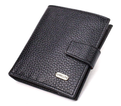 Стильний чоловічий гаманець у комбінації двох кольорів із натуральної зернистої шкіри CANPELLINI 21728 Чорний