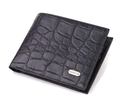 Чоловічий гаманець без застібки горизонтального формату з натуральної шкіри з тисненням під крокодила CANPELLINI 21766 Чорний