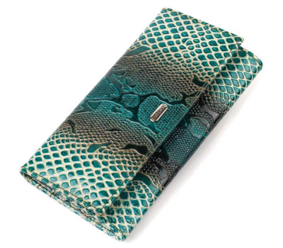 Лакований гаманець для жінок із натуральної фактурної шкіри з тисненням під рептилію CANPELLINI 21824 Зелений
